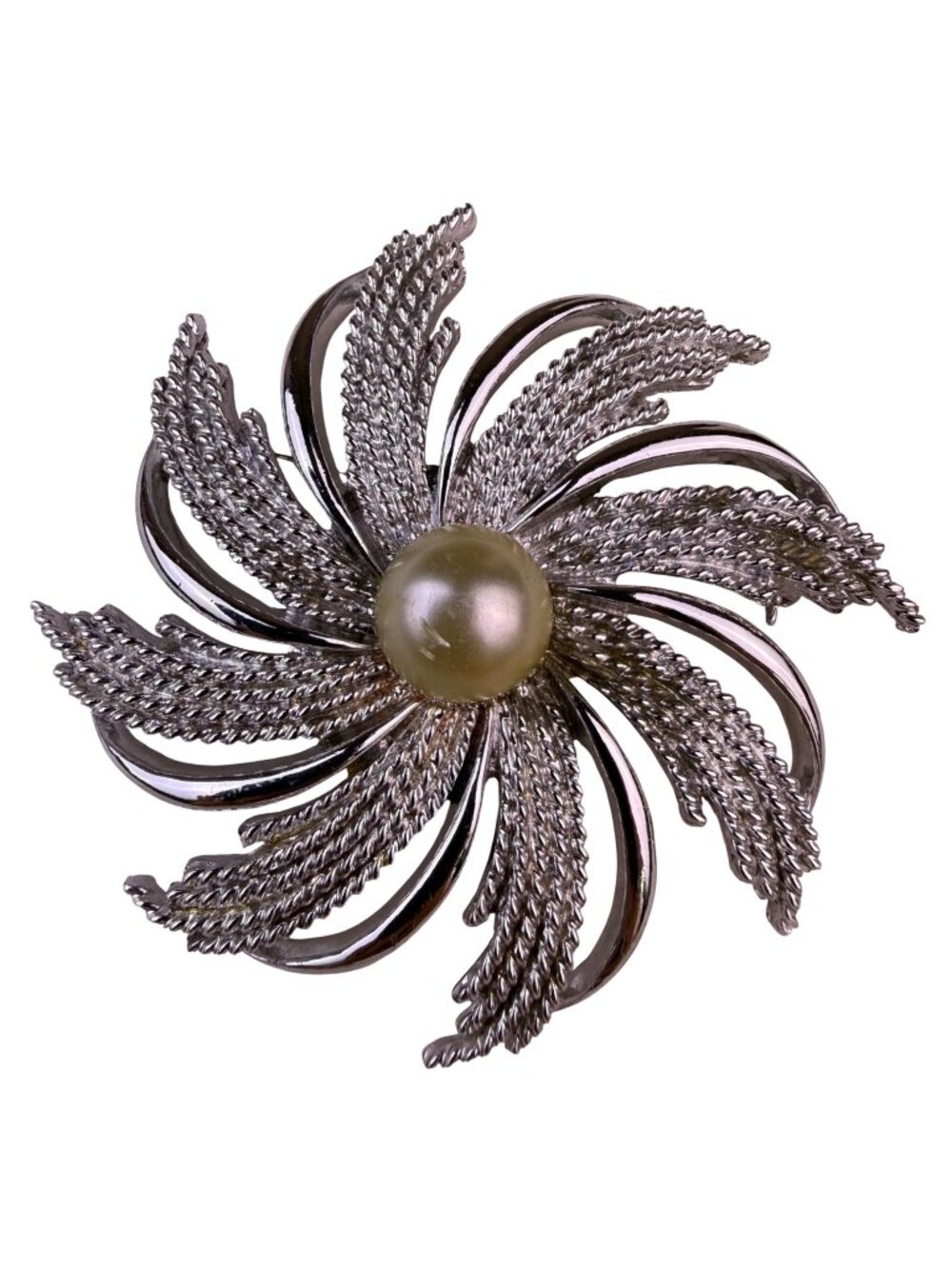 Sarah Coventry Womens Silver Tone Metal Faux Pearl Floral Brooch 1960s Vintage